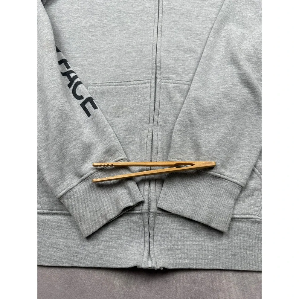 The North Face Mens XL Gray Full Zip Graphic Sleeve Logo Hoodie Sweatshirt Layer
